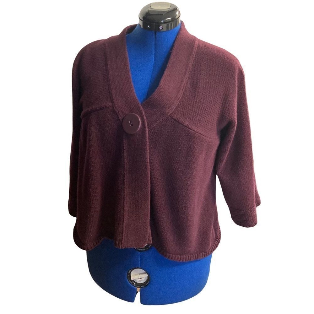 SWEATERWORKS,Burgundy/Wine, Sz‎ L, Shrug,empire waist, large front button w/snap